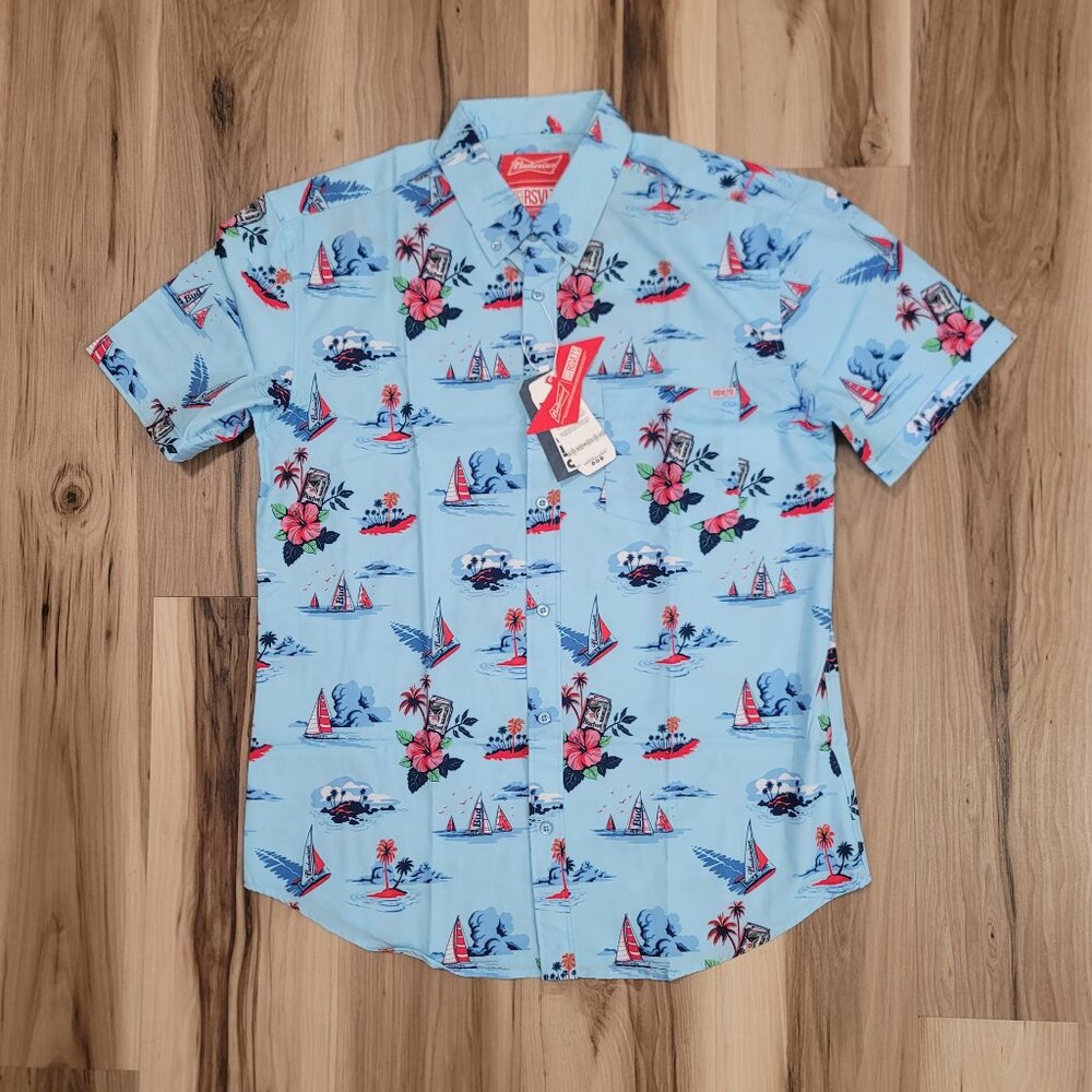 RSVLTS Shirt Mens Large Blue Budweiser Regatta Have a Bud Short Sleeve